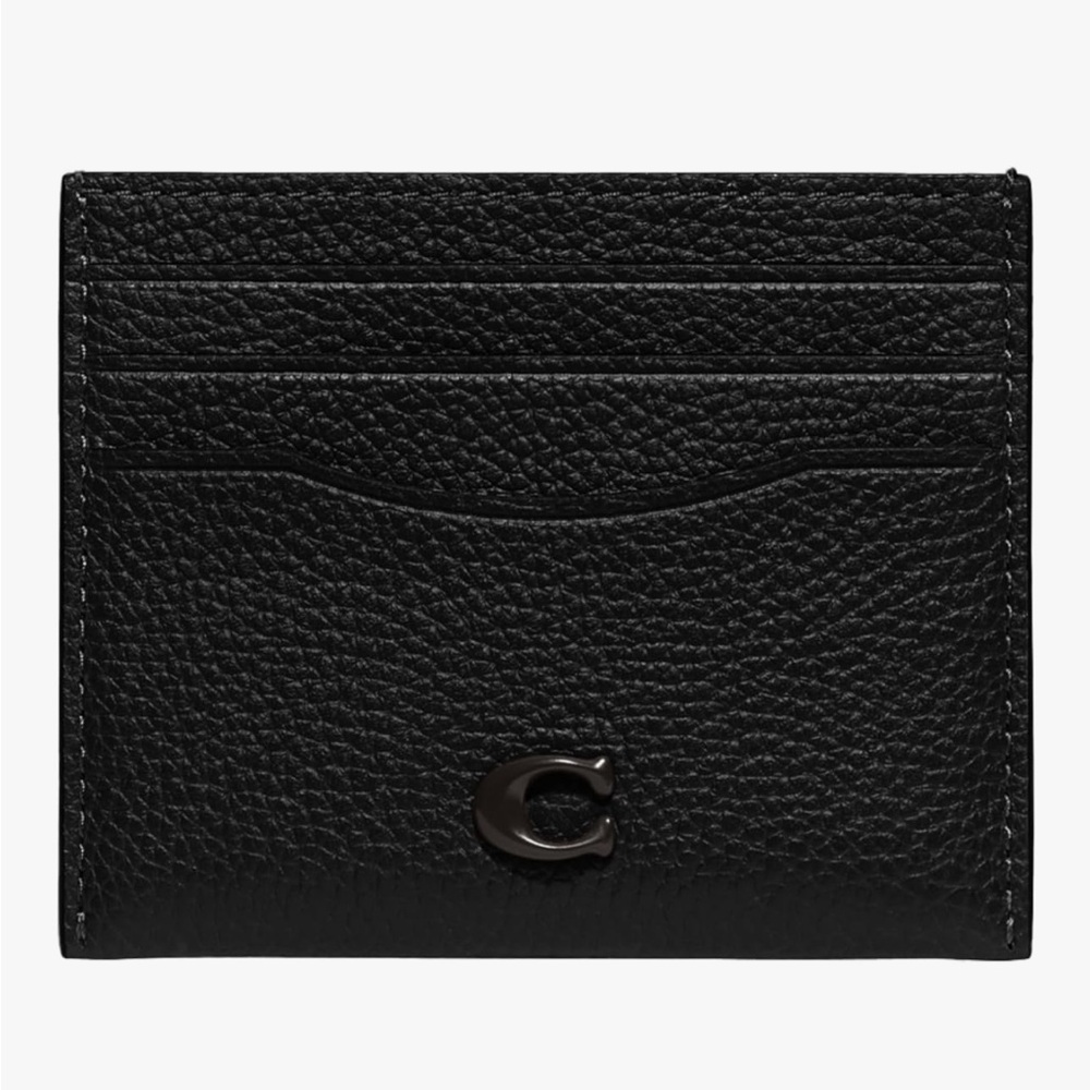 Coach Pebble Leather Card Case in Black